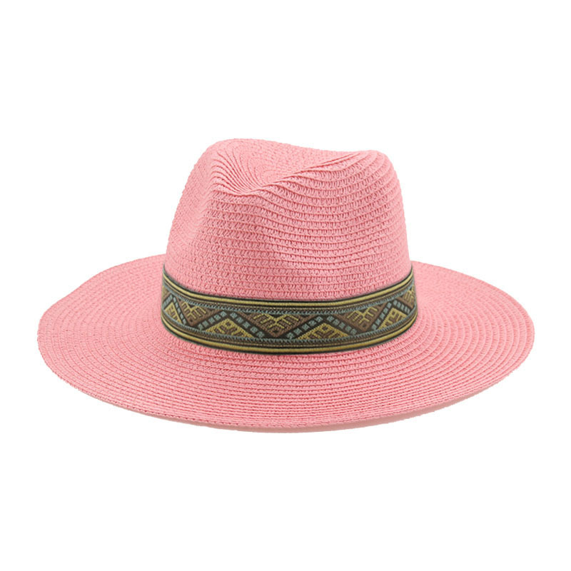 Available 8Cm Paper Woven Straw Hat Korean Version Woven Beach Hat With Streamers Fashion Summer Men's Top Hat Western Cowboy Item Picture
