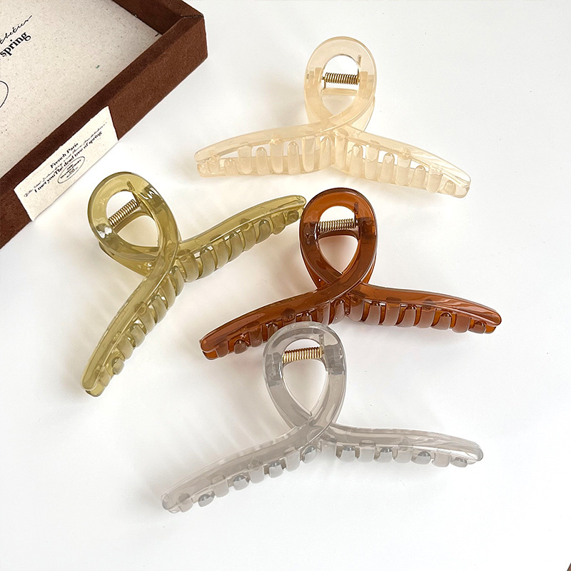 大号透明果冻色抓夹简约后脑勺盘发鲨鱼夹高级感马尾发抓发夹头饰