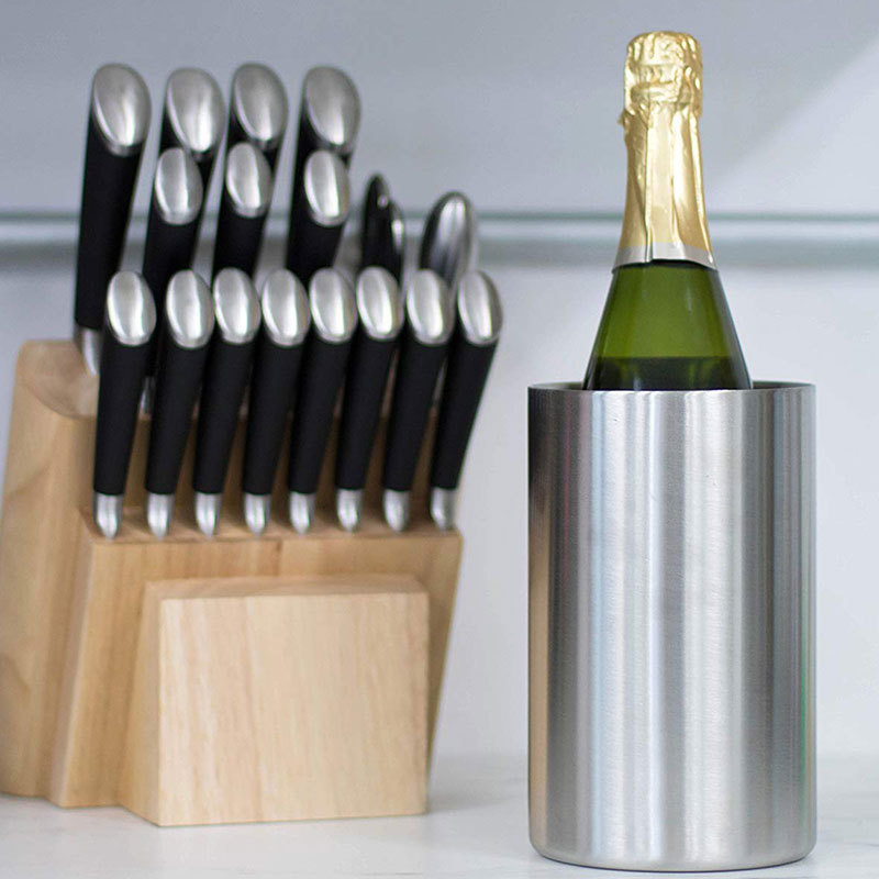 Stainless Steel Straight Barrel Cooling Insulated Thickened Wine Cooler Champagne Bar Supplies Ice Bucket Specification drawing