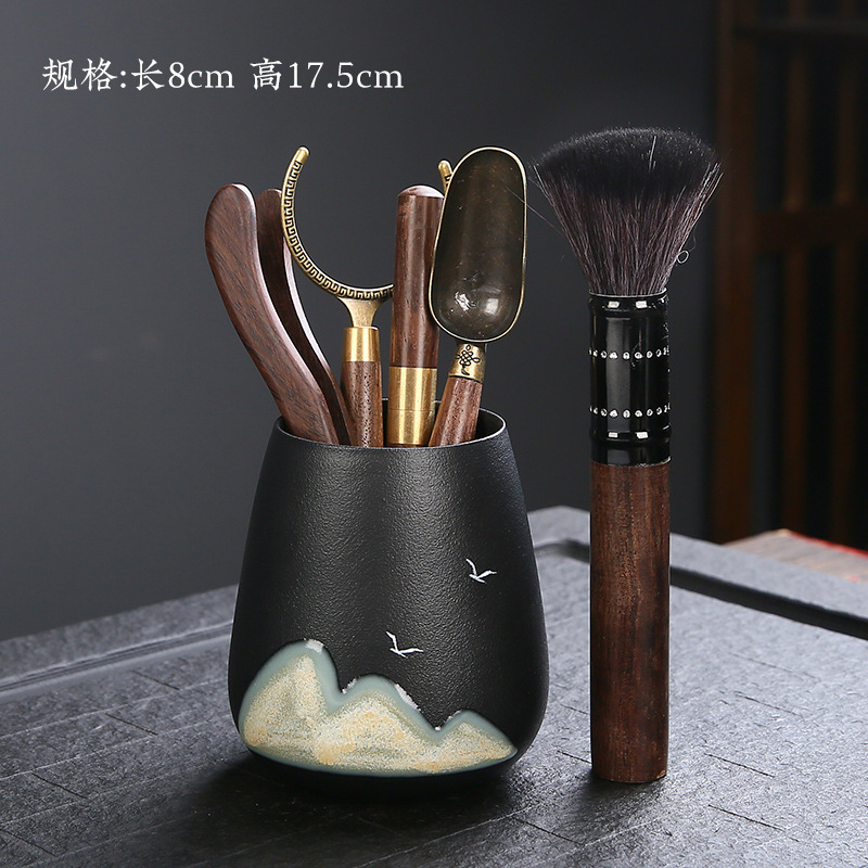 陶瓷手绘远山六君子组合套装国潮笔简家用泡茶收纳工具功夫茶具配件