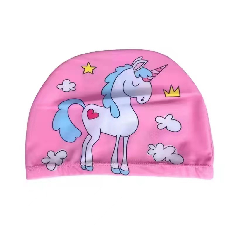 Los niños de dibujos animados gorras de natación para niños y niñas no le tiran la cabeza comodidad protección de los oídos lindo sombrero de natación sombrero de tela multicolor al por mayor Item Picture