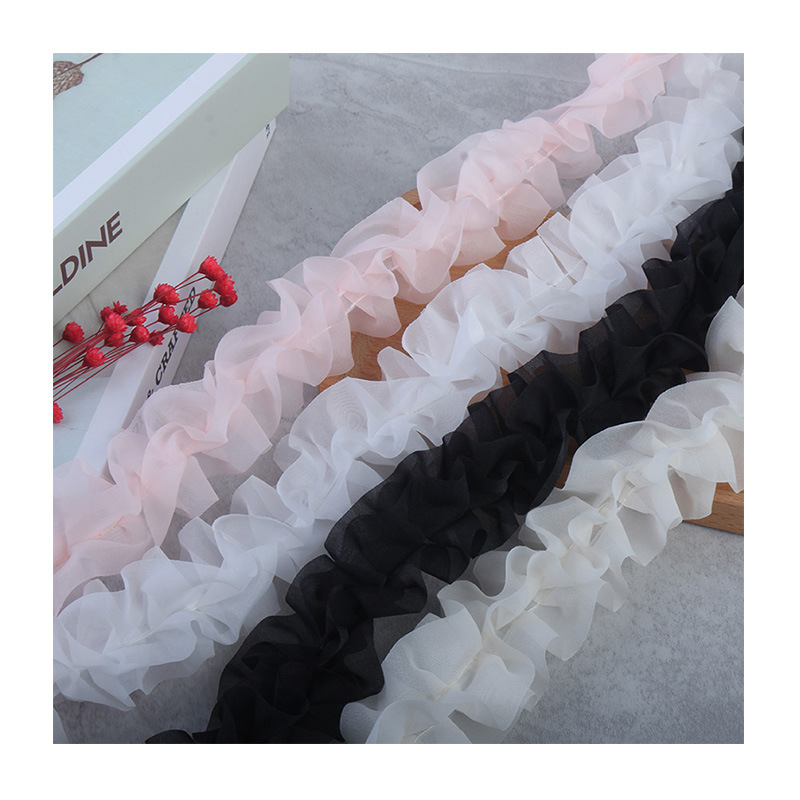 In stock: 5cm double-layer three-dimensional pleated clothing, toys, home textiles, skirt accessories, black fungus lace, discounted trim Item Picture