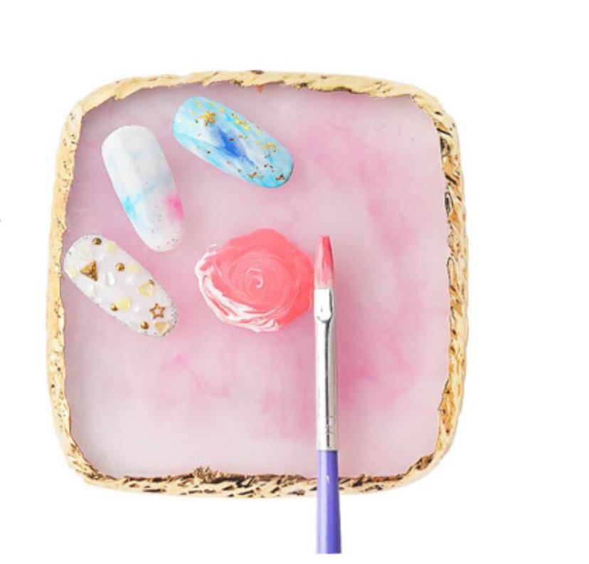 Popular foreign trade nail art golden-edge square color palette, resin agate plate, nail art painting color palette, nail plate display board Item Picture
