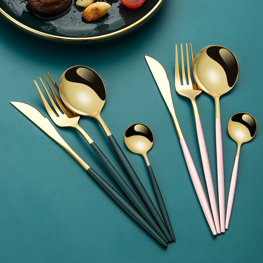Cross-Border Source Stainless Steel Knife And Fork 24-Piece Portuguese Tableware Set Golden Creative Western Steak Knife, Fork And Spoon Specification drawing