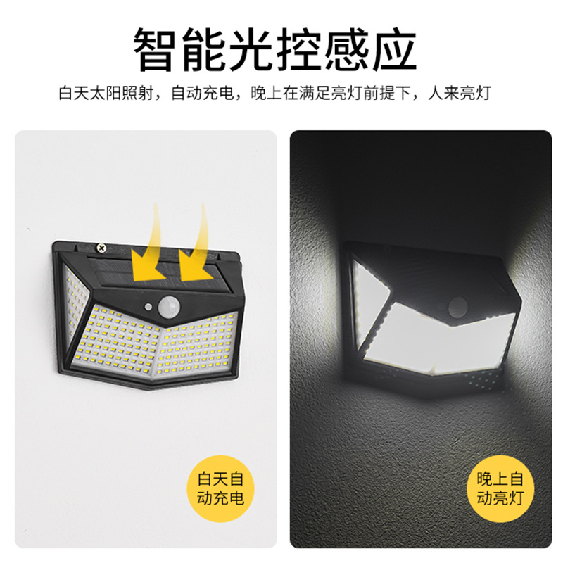 212LED solar lamps for household exterior walls with four-sided lighting, entrance outdoor courtyard lamps, human-sensing wall lamps for cross-border use details Picture