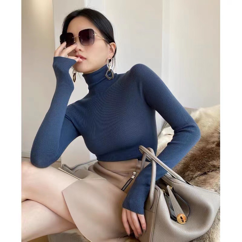 Wholesale and consignment of Puyuan sweaters, women's knitted sweaters, multi-color wool women's base shirts with dui collar, soft and solid color women's tops details Picture