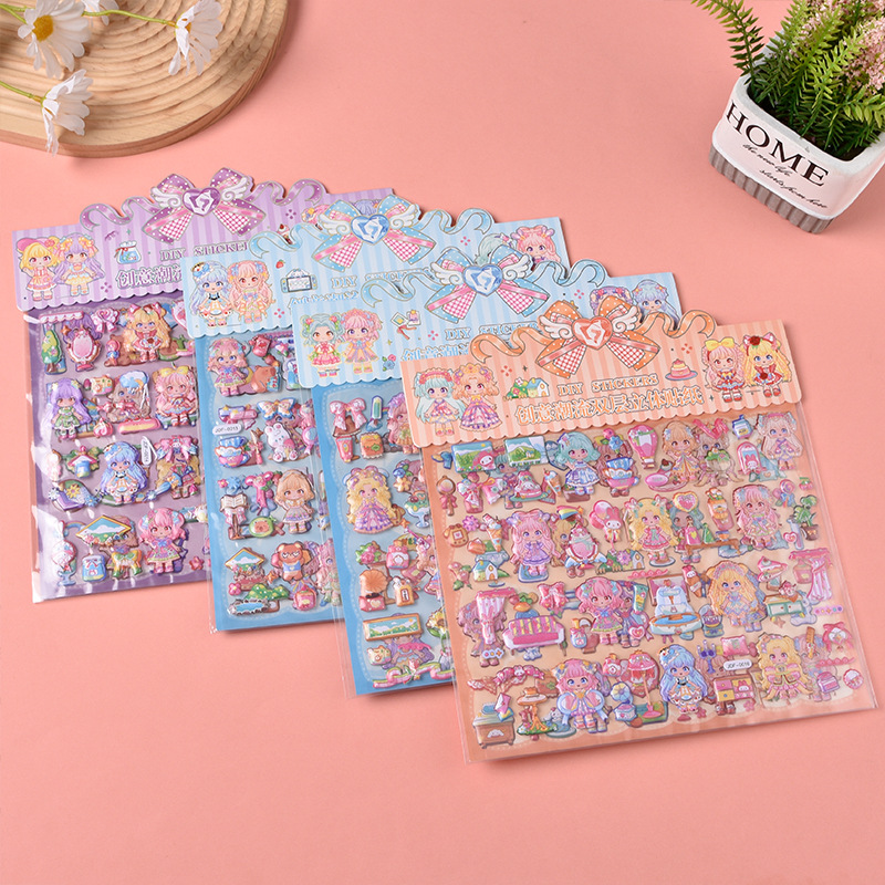 立体双层儿童新款烫金百变公主换装派对可爱甜心卡通精美泡泡贴详情6