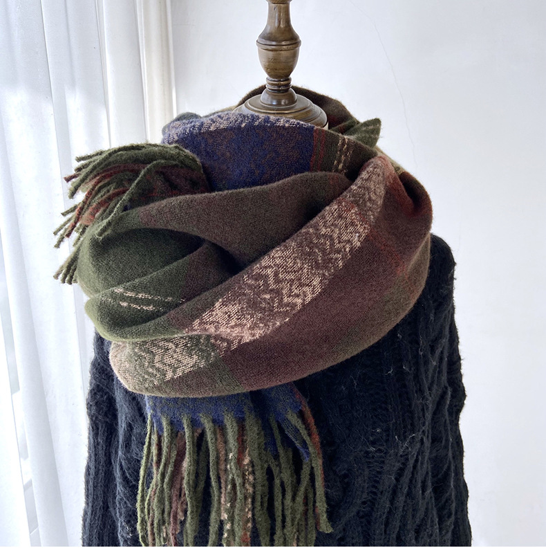 围巾女秋冬季跨境高级感仿羊绒格子流苏披肩学生加厚保暖围脖批发详情22