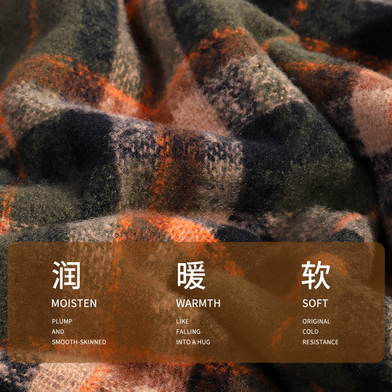 Winter couple student checkered scarf for girls 2023 Christmas gift, thickened and warm fringed faux cashmere scarf shawl details Picture