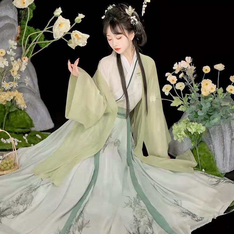 国潮-宋制成人汉服女学生中国风超仙古装交领齐腰襦裙春夏款