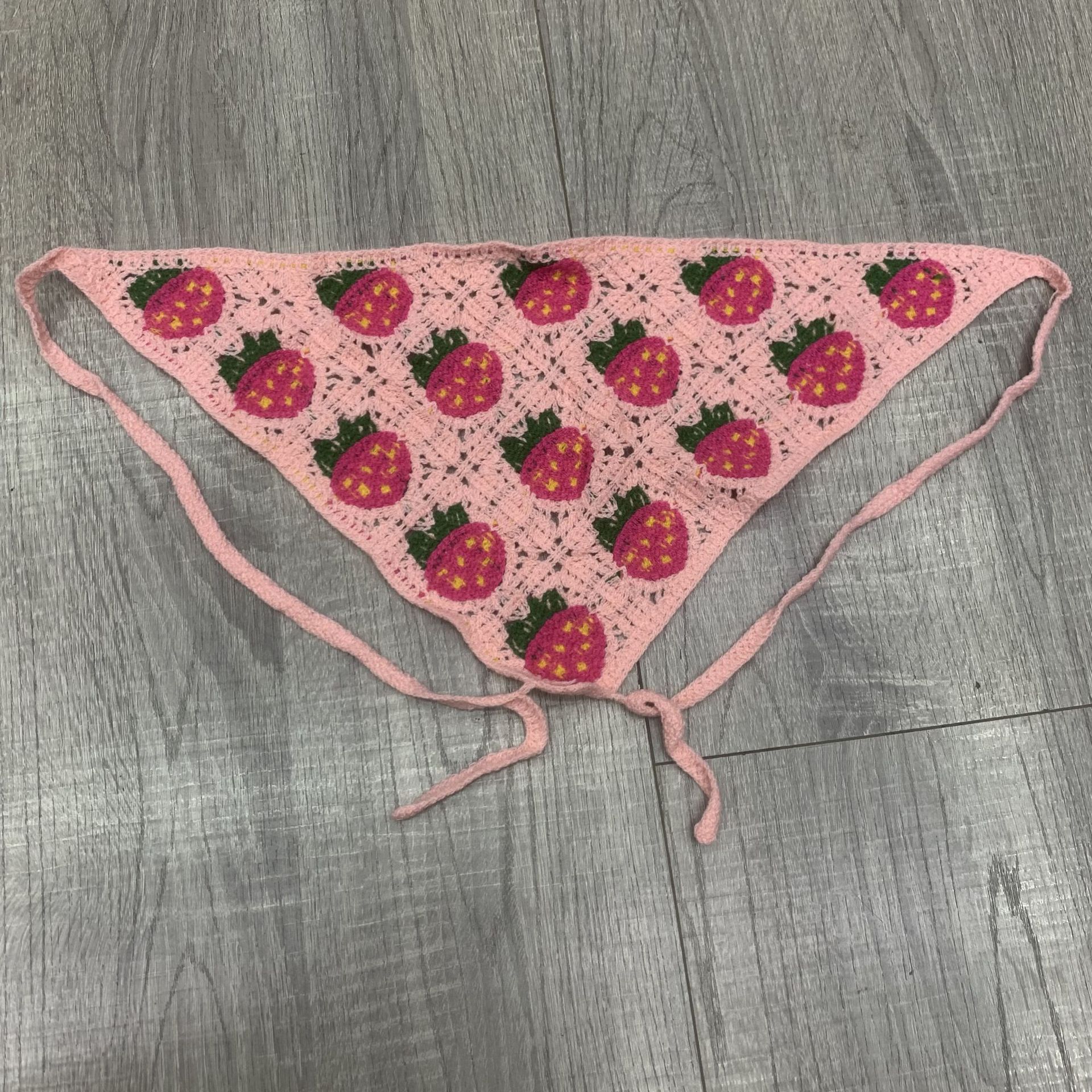 Crochet headscarf, triangular scarf, cute style girls' scarf, woven tie headscarf, dopamine Korean version factory direct sales wholesale Item Picture