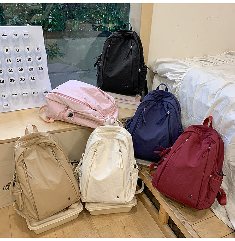 Female lightweight backpack for junior and senior high school students, Japanese-style casual schoolbag. Female college students, simple solid-color backpack. Female school style pic 17