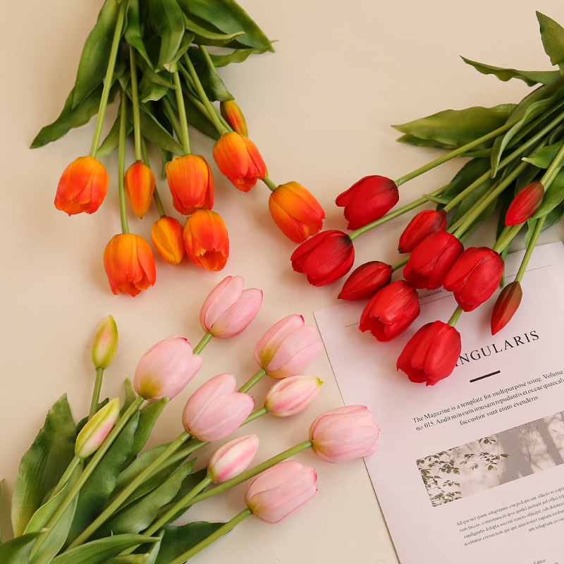 5 Tie Soft Glue Feel Tulip Simulation Flower Home Decoration Fake Flower Tulip Bouquet Factory Direct Sales full figure