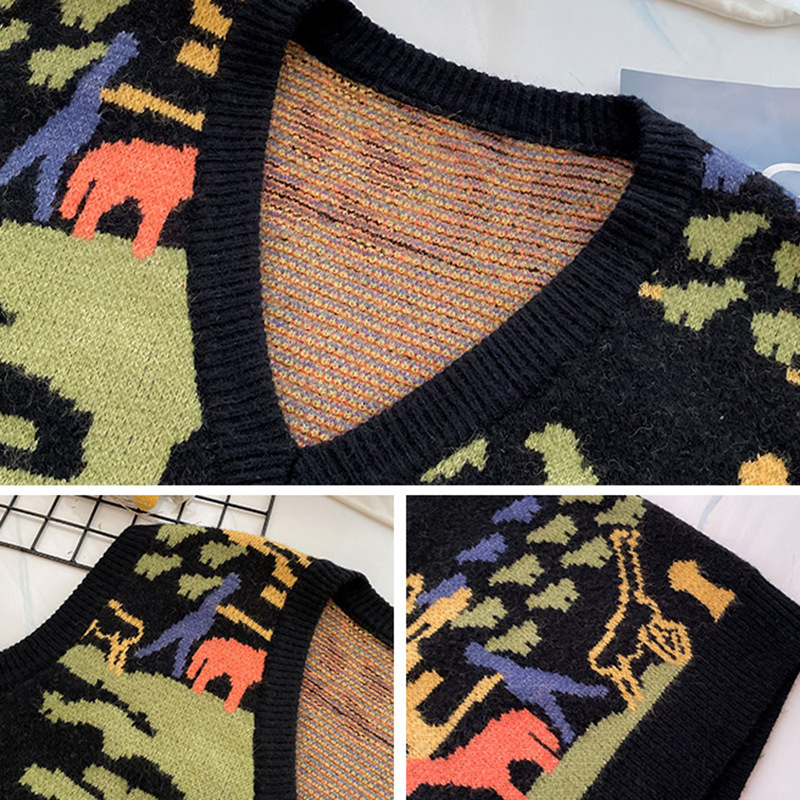 Women's V-Neck Pullover Sweater Loose Fashion Jacquard Vest Knitted Mini Vest Thickened Winter 2021 New Trend Application Scenario