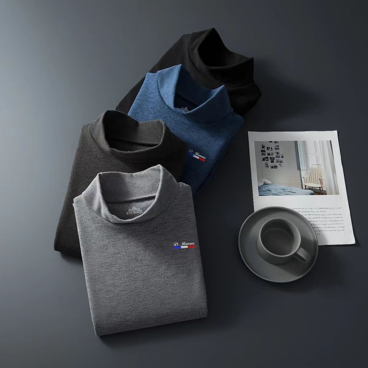 【 High-neck Top 】 Men's snowflake fleece double-sided fleece thermal top, cold-proof base layer, inner underwear, no pilling details Picture
