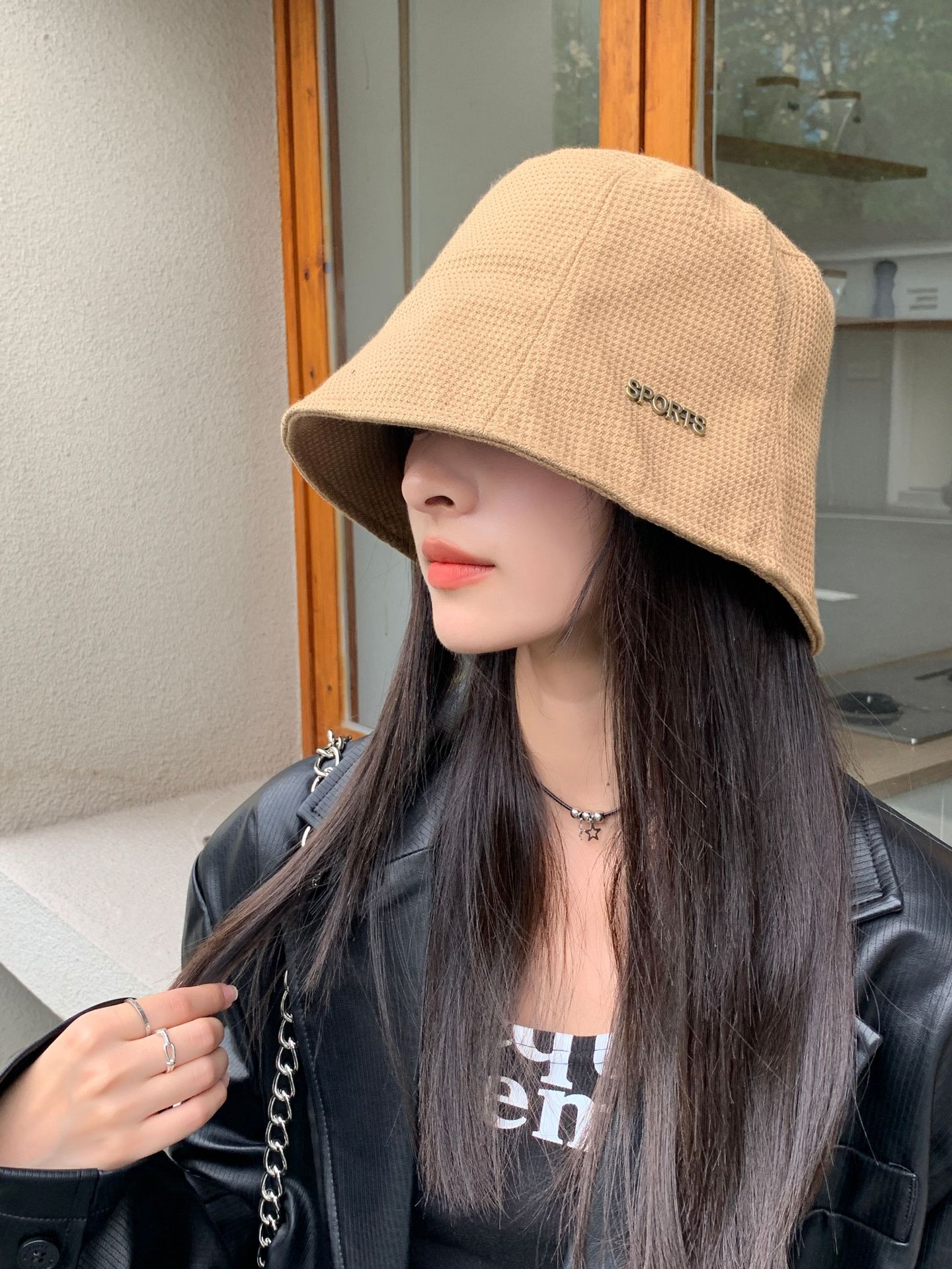 Retro Fashion Casual Sun Basin Hat Solid Color Face Display Small Bucket Hat Female Head Cover Face Sunscreen Fisherman Hat Specification drawing
