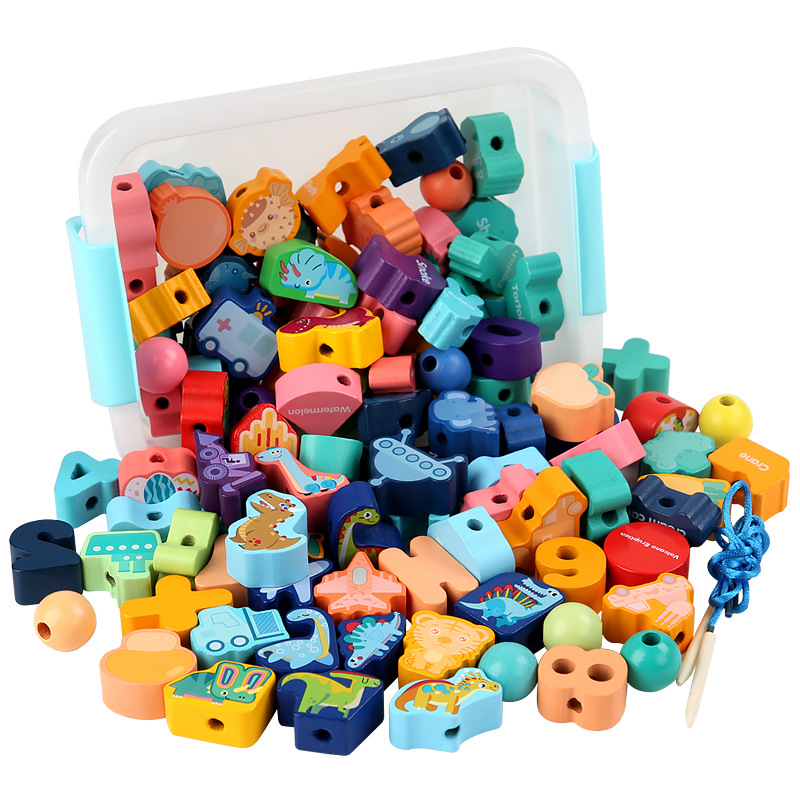 新款儿童木制/串珠/恐龙配对白底实物图