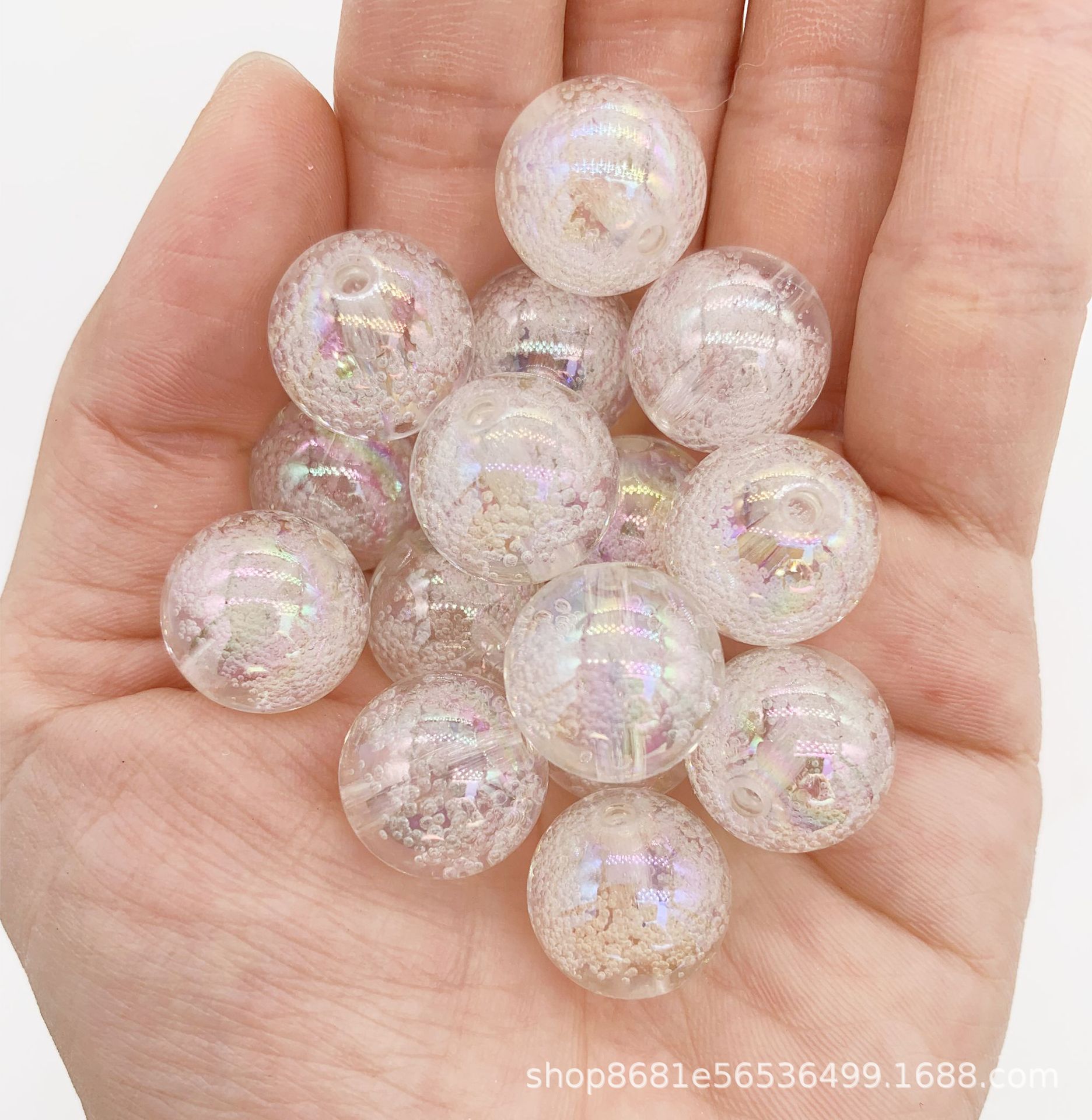Acrylic straight-hole bubble AB colorful round beads DIY key chain mobile phone chain beads Douyin best-selling card 16mm details Picture