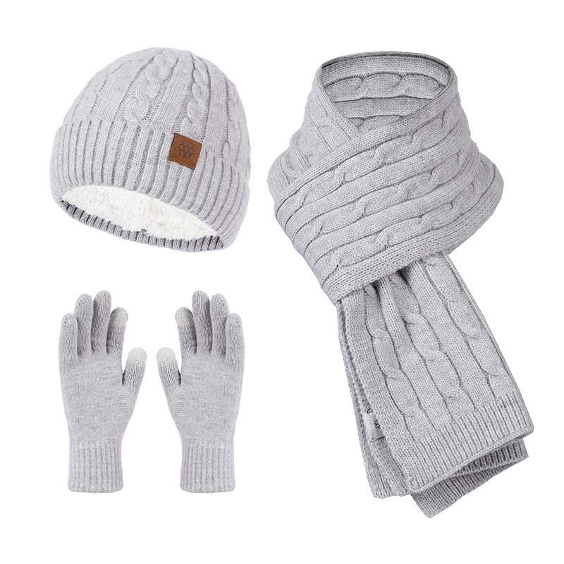 Cross-Border Hat, Gloves, Scarf, Three-Piece Alpaca Warm Knit Hat, Plus A Thick Wool Hat Item Picture