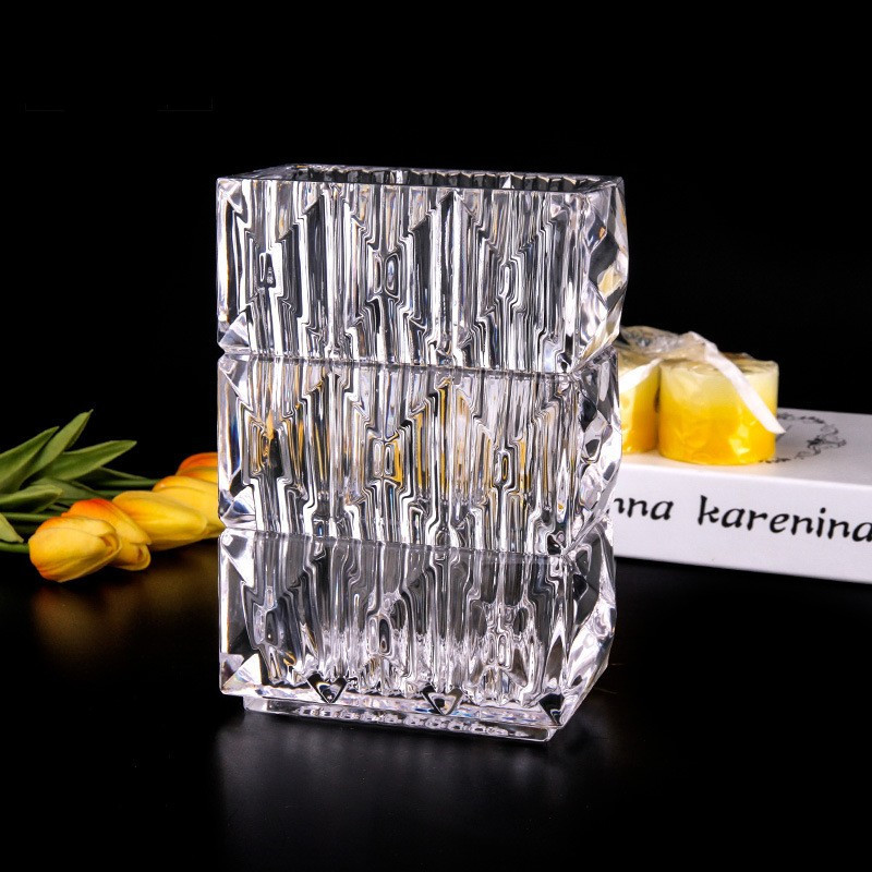 Yuxing's popular ins Nordic-style export vases, thickened crystal square wholesale glass vases, transparent water-grown flower vases, dining tables, home decorations, and soft furnishings Specification image