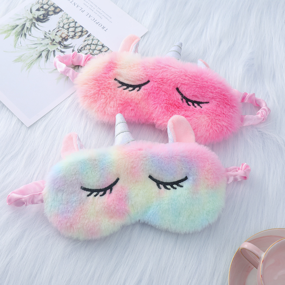 Plush Colorful Unicorn Eye Mask Cute Cartoon Plush Eye Mask Dark Sleep Eye Mask Wholesale Spot details Picture