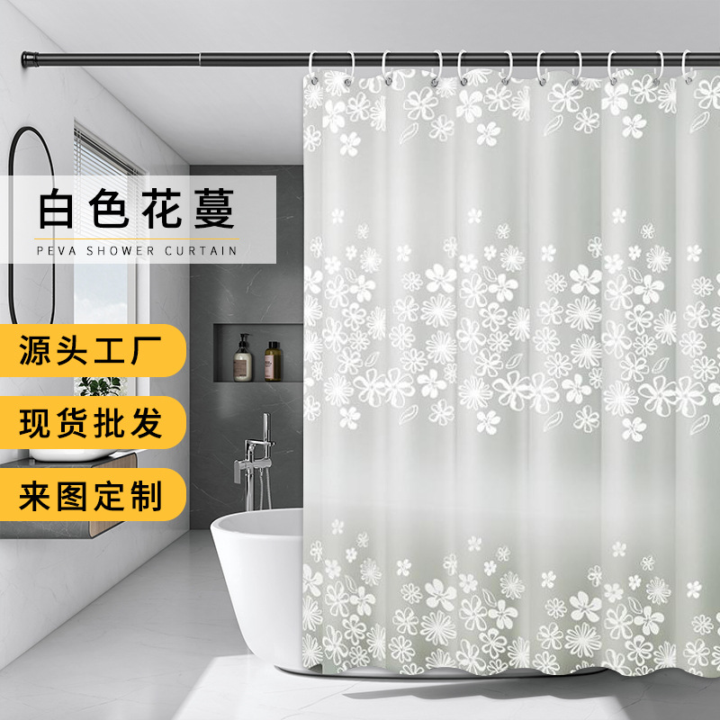 厂家防水加厚浴帘 PEVA浴帘白色花蔓淋浴帘浴室帘浴室隔断帘子