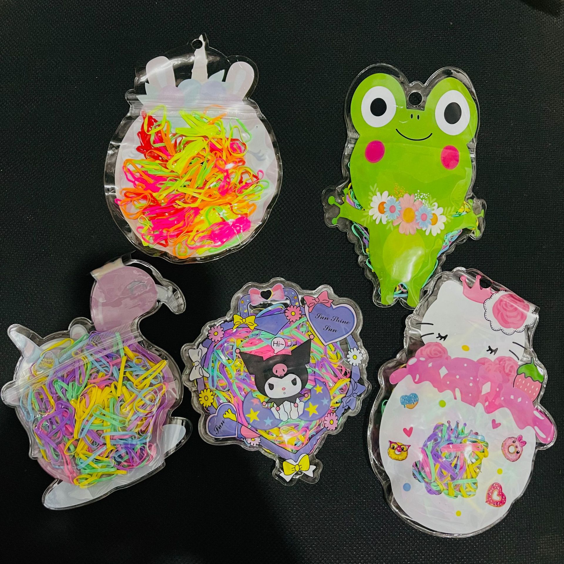 【打包小屋】744-5小号卡通 12/包2400/箱彩色袋装儿童皮筋橡皮筋一次性发圈彩色自封袋扎头发小宝宝发绳