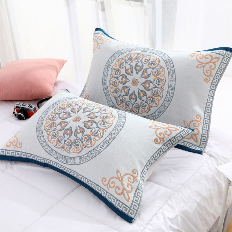 Eight Layers Of Gauze Pillow Towel Pure Cotton Pair Of European Jacquard Thickened Boys Pillow Towel Anti-Fall Cover Wholesale Application Scenario