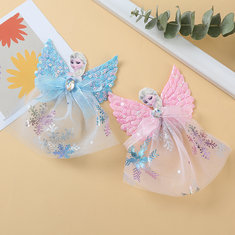 新款卡通艾莎公主亮片网纱翅膀蝴蝶结 diy手工儿童包包发饰配件