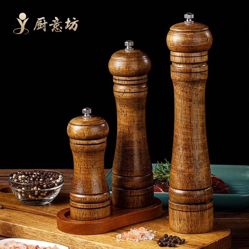 手动5寸8寸10寸研磨器胡椒研磨器橡木花椒现磨胡椒粉调味罐研磨瓶