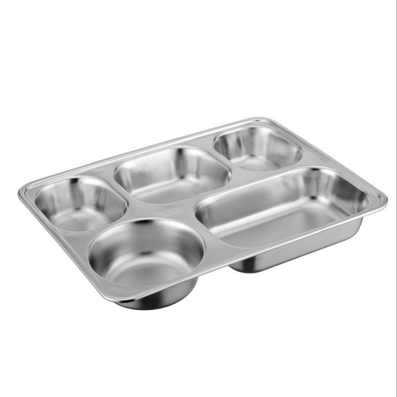 304不锈钢餐盘方形三格四格五格快餐盘成人学生食堂加厚餐盒分格详情图5