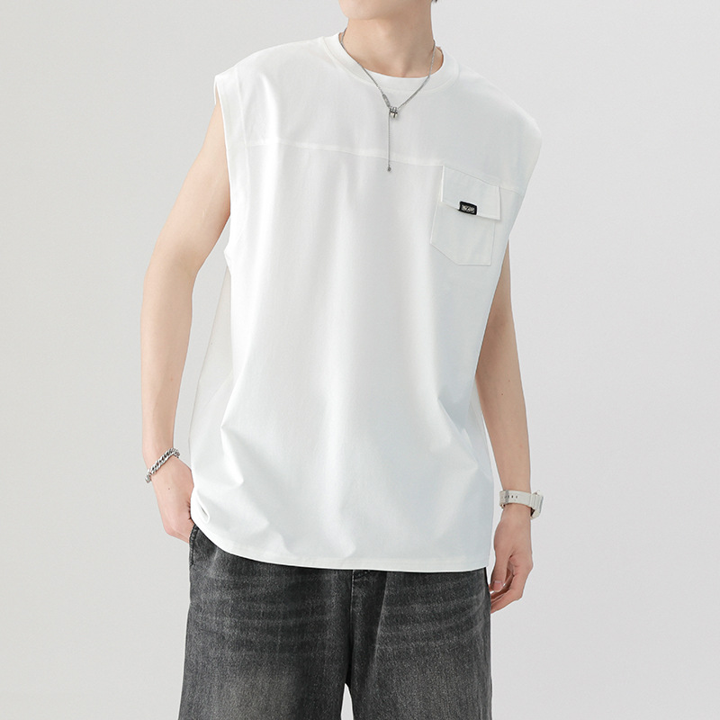 Summer solid-color vest for men 2023 new style loose casual waistcoat, thin ice silk sleeveless T-shirt for men Specification image
