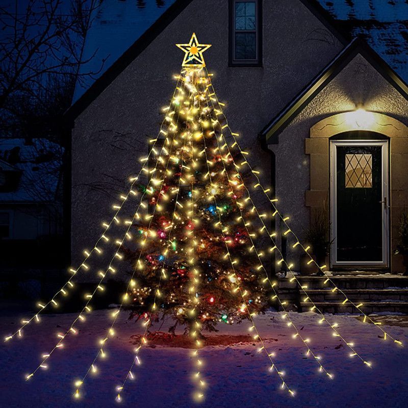 Five-pointed star waterfall light, led flowing water light, meteor light, star light, courtyard decoration, Christmas decorative light, taillight Specification image
