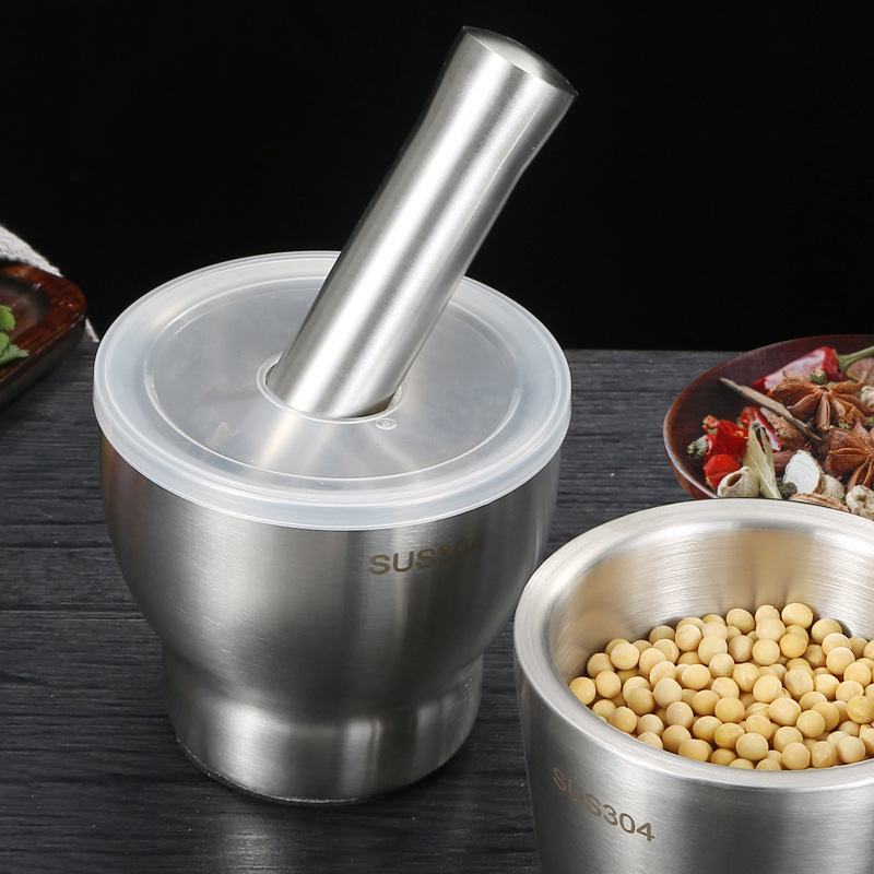 304 stainless steel medicine pounding jar, solid garlic pounding device, old-fashioned household grinder, garlic puree device, baby food pounding bowl details Picture
