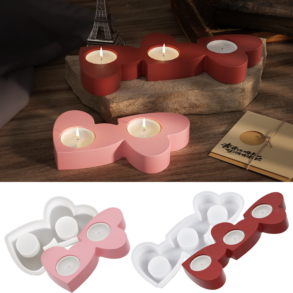 DIY滴胶爱心多孔蜡烛台摆件情人节烛光晚餐石膏蜡烛杯硅胶模具