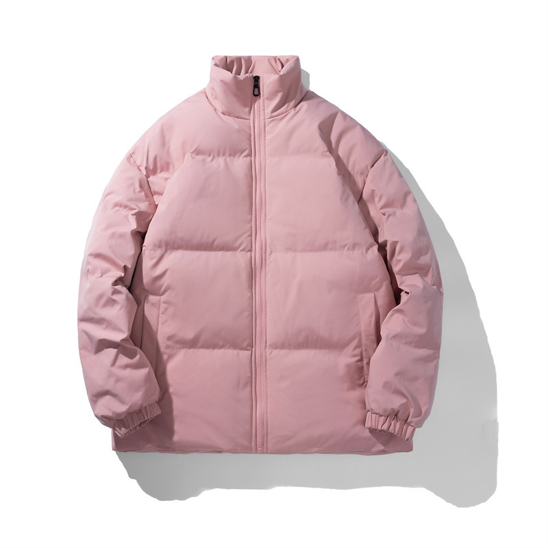 新款羽绒棉服男士外套冬季棉衣加厚潮牌大码立领宽松纯色情侣棉袄白底实物图