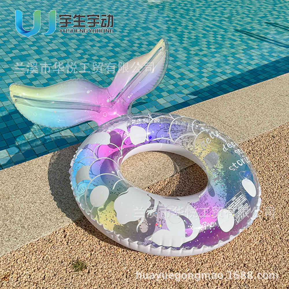 Off-The-Stock Children's Glitter Mermaid Swimming Ring Adult Photo Clear Inflatable Swimming Ring Pvc Gradient Color Underarm Ring