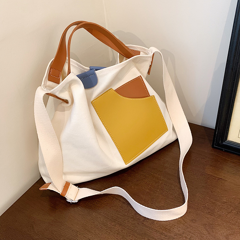Instagram Niche Design Patchwork Canvas Bag Korean Women's Shoulder Bag Commuter Tote Bag All Casual Crossbody Bag