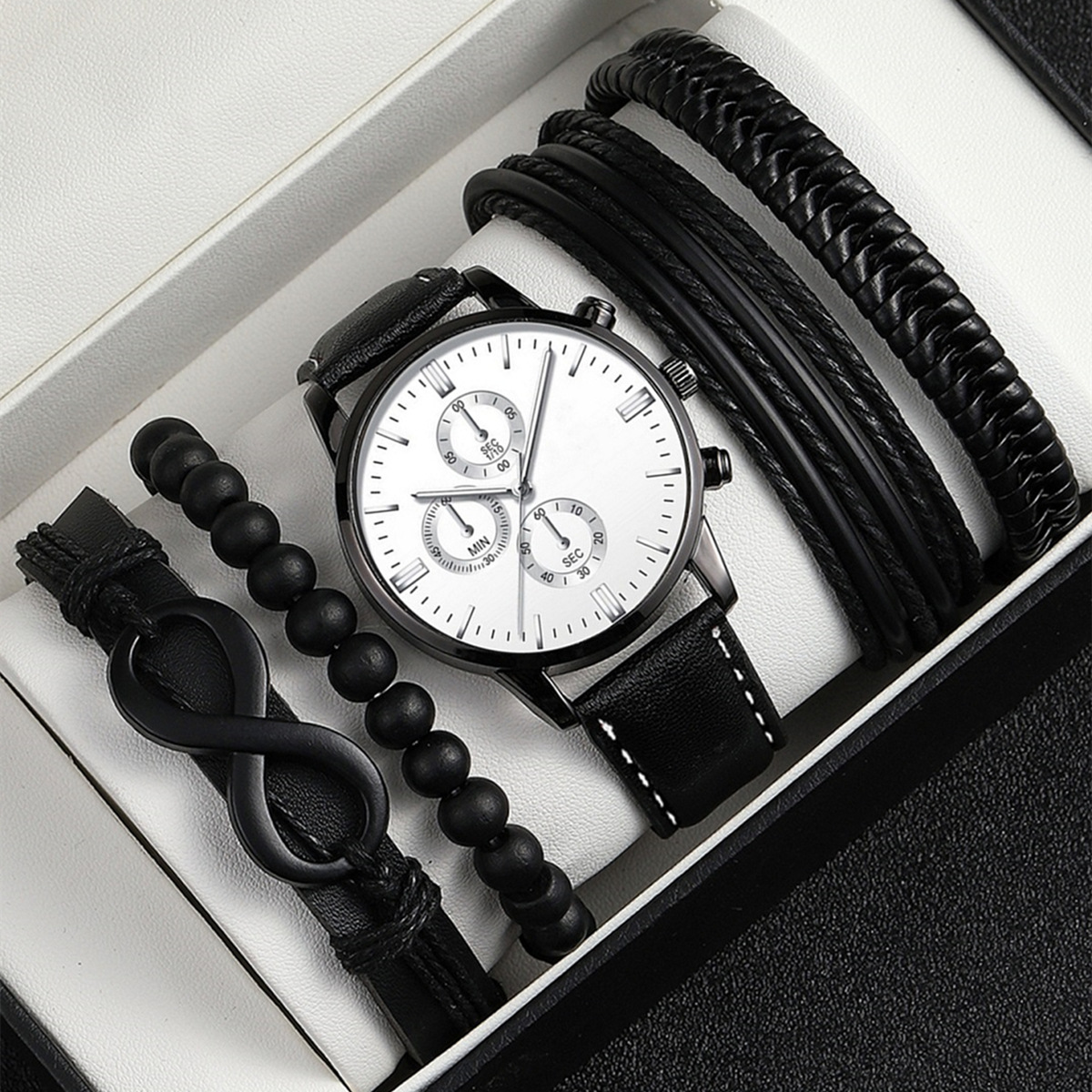 Cross-Border Explosive New Men's Foreign Trade Wholesale Fashion Belt Watch Watch Bracelet Set Fashion Casual details Picture