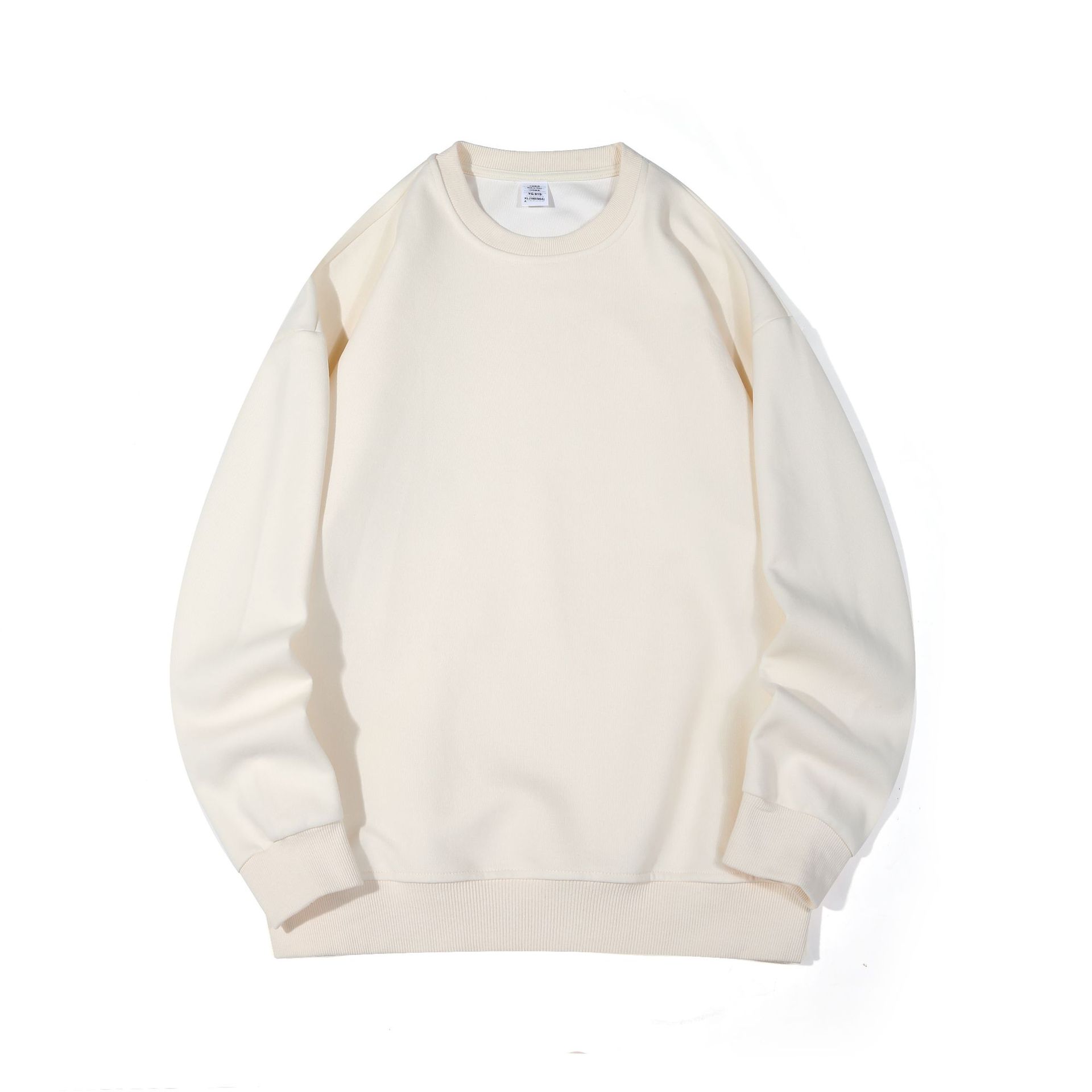 Amekaki 300g trendy brand pure cotton solid color composite off-the-shoulder hoodie for men, oversized loose round-neck long-sleeved for women details Picture
