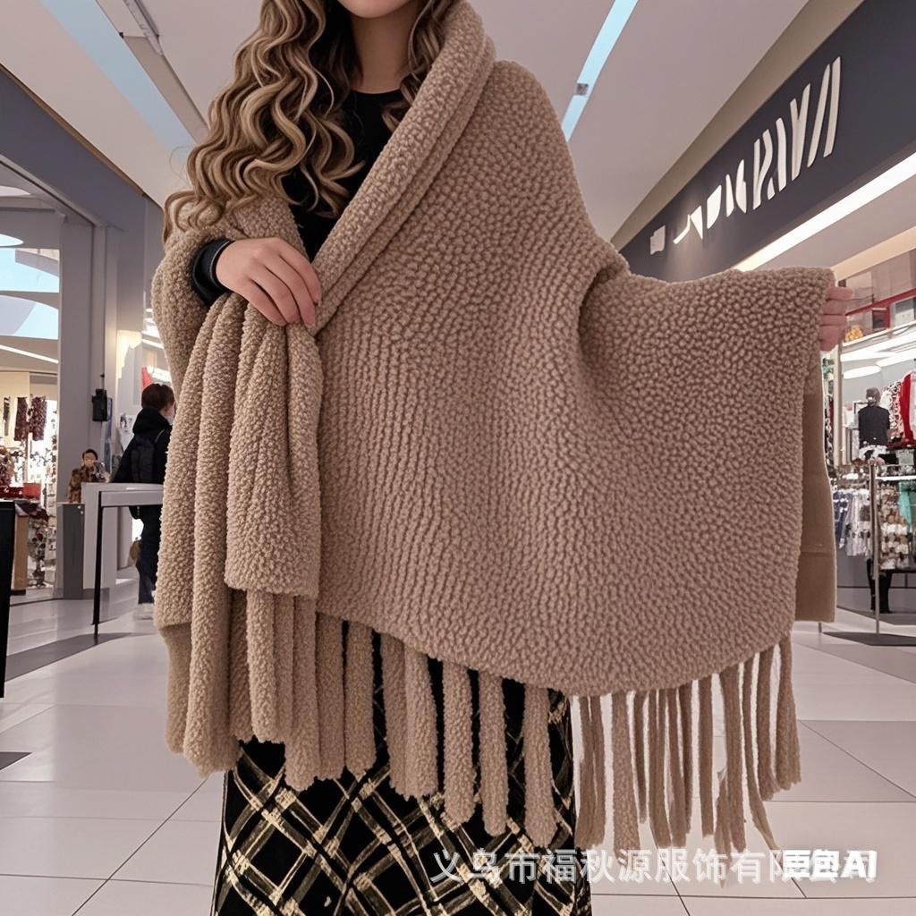 跨境新款欧洲搭肩现货毛绒披肩女毛毛须围巾保暖加须详情7