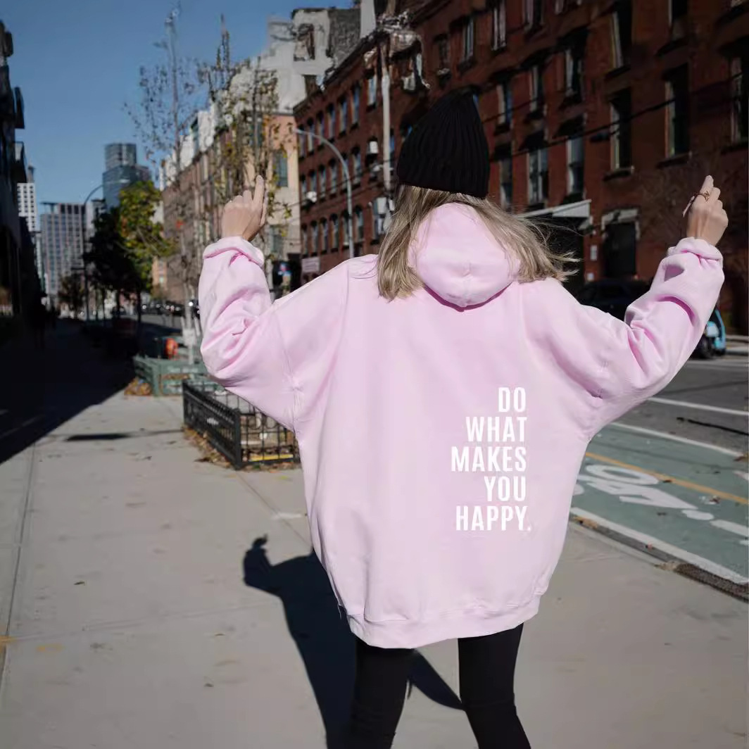 Cross-border foreign trade Amazon European code Do What Makes You Happy sports hooded sweatshirt details Picture