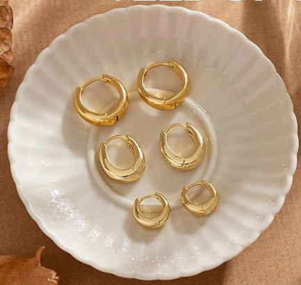 欧美跨境亚马逊镀14k金银色素圈光面耳扣环状耳环高品质女士耳饰详情3