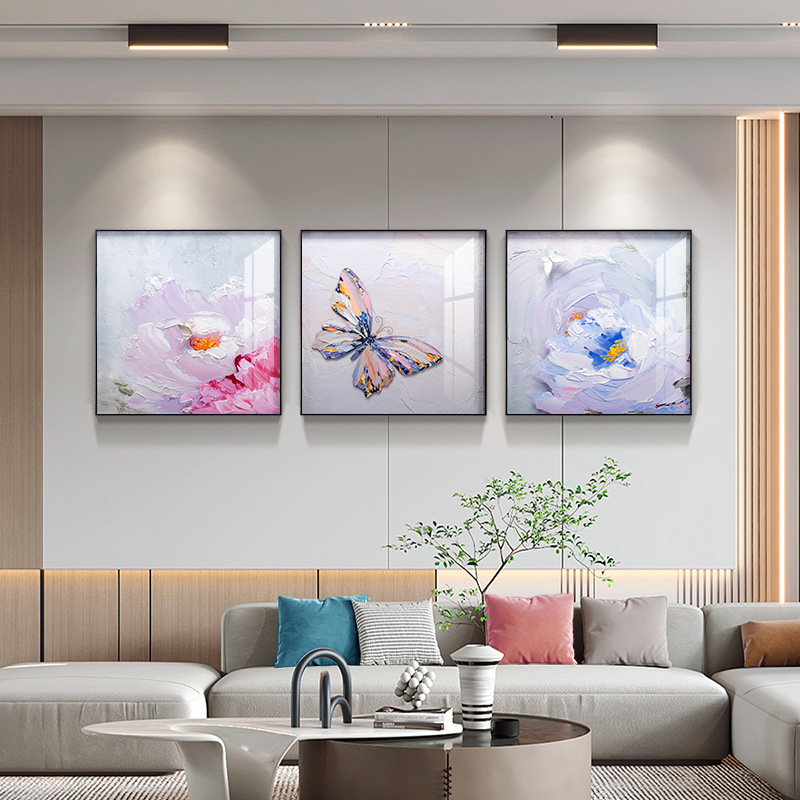 Fu Diao Home Decoration Living Room Decoration Painting Modern Simple Sofa Background Wall Decoration Mural Triptych Painting Hand-Painted Texture Painting