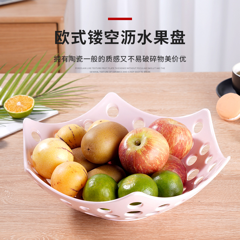 Hexagonal hollowed-out melamine fruit plate, fruit basket, imitation porcelain creative kitchen, melon and vegetable washing basket, draining basket, home living room details Picture
