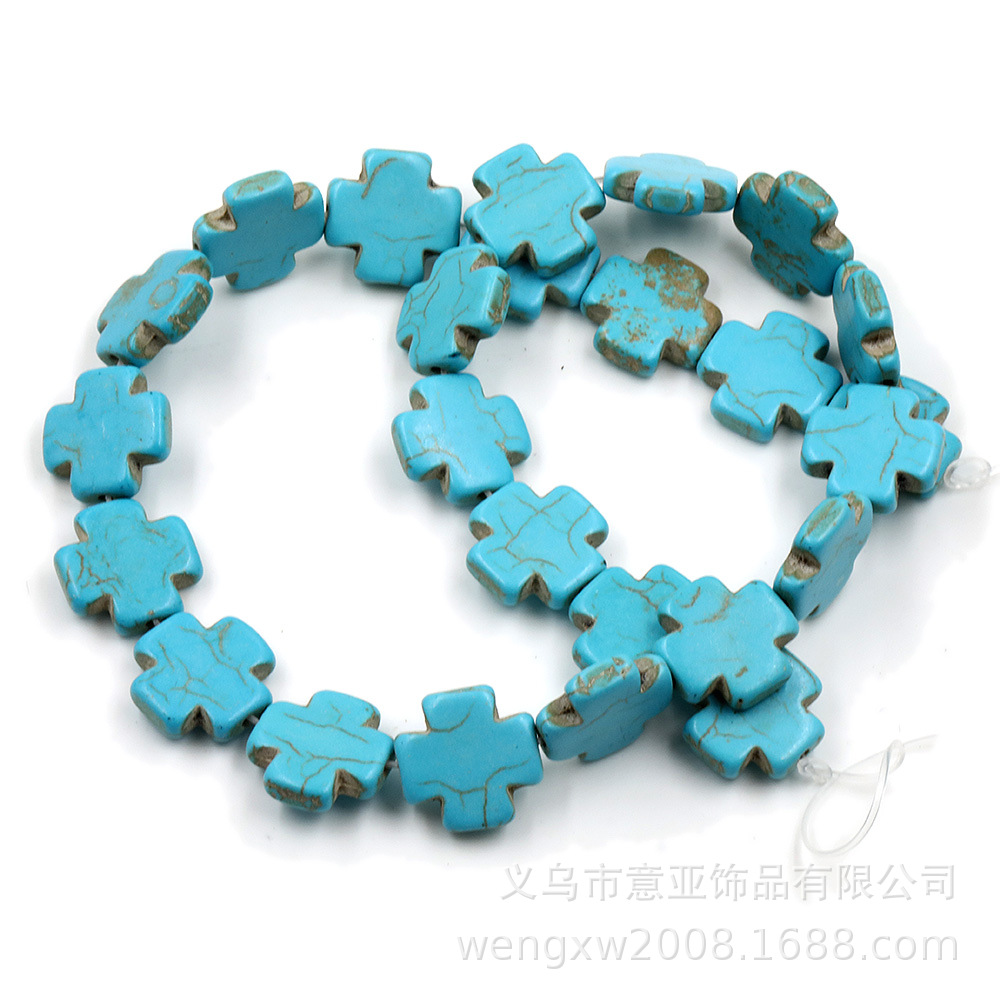 Synthetic Turquoise Cross Turquoise New Chinese Beaded Cross Pop Pine Diy Mobile Phone Chain Material Beads Item Picture