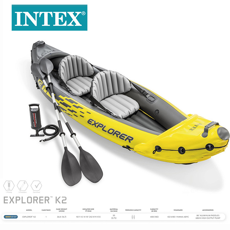 INTEX68307充气船橡皮艇漂流双人冲锋 漂流船皮划艇户外钓鱼船充气玩具现货批发