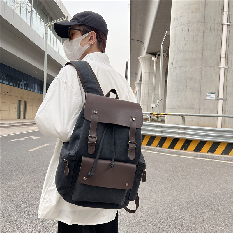 European and American cross-border men's canvas bag, fashionable, retro and durable computer bag, large capacity, ins style Korean version backpack for men
