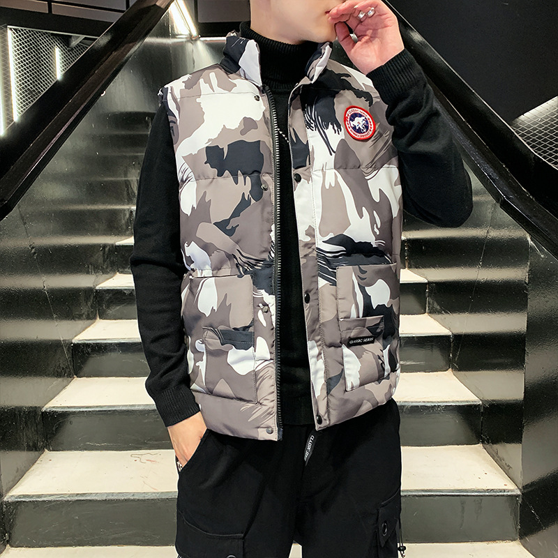 2021 Down cotton vest couple Korean style trendy sleeveless men's camouflage vest cotton-padded jacket casual plus-size waistcoat thick details Picture