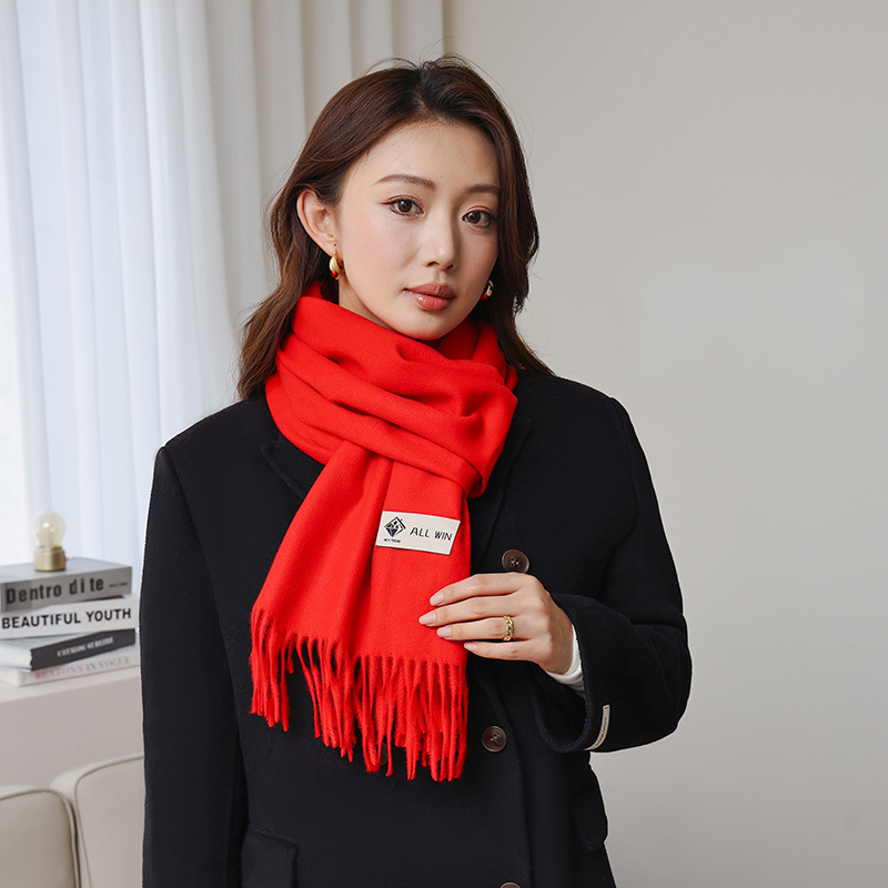 Woolen Scarf Women Winter High-Grade Sense 2024 New Cashmere Scarf With Thick Warm Solid Color Scarf Wholesale Specification drawing
